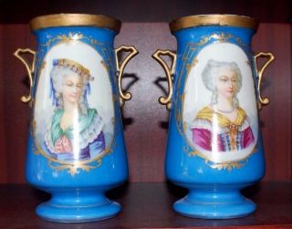 19th C.  French Antique Old Paris Porcelain Pair Vases