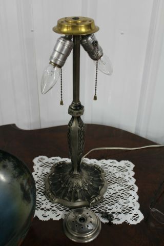 Antique Pittsburgh Lamp Reverse Observe Painted Ice Chip Glass Shade Palm Tree 6