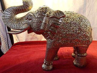 Silver Elephants Vintage Carved Vintage Indian Oriental Animal Large 35cm 2.  5kg