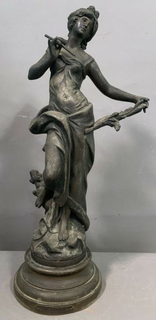 Ca.  1910 Antique French Art Nouveau Era Bronzed Lady Sculpture Old Parlor Statue