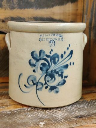 Antique Cobalt Blue Decorated Stoneware 2 Gal Crock Haxston & Co Fort Edwards Ny
