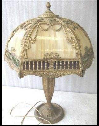 Antique Salem Bros.  Bent Slag Glass Lamp Bradley & Hubbard Miller Handel Style