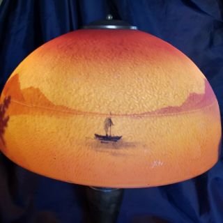 ANTIQUE HAND PAINTED LAMP W/REVERSE PAINTED SHADE PITTSBURGH? 5
