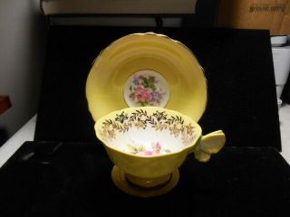 Paragon Butterfly - Handled Cup And Saucer Yellow With Floral Interior