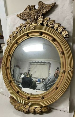 Vintage Or Antique Federal Style Gilt Wood Eagle Convex Mirror,