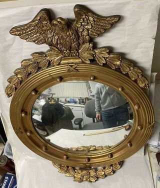 Vintage or Antique Federal Style Gilt Wood Eagle Convex Mirror, 5