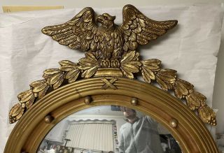 Vintage or Antique Federal Style Gilt Wood Eagle Convex Mirror, 6