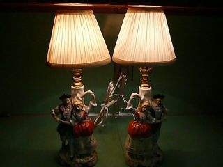 Pair Meissen Vintage Porcelain Figurine Boudoir Lamps,  Rewired,  Couples