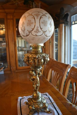 Antique Gwtw Victorian Banquet Parlor Kerosene Oil Converted Lamp