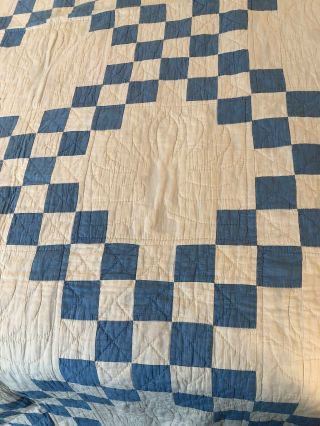 Vintage Hand Pieced Quilted Blue White Irish Chain Full Quilt 76 By 85