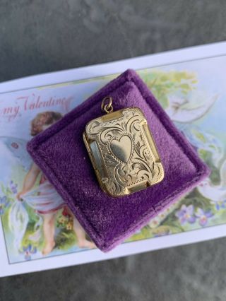 Vintage 9ct B&f Heart Front Yellow Gold Rectangle Locket Pendant