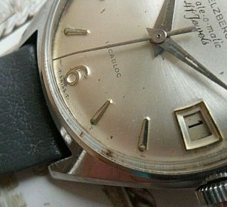 41 Jewel Vintage S/S 1970 ' s Men ' s Helzberg Date - O - Matic Automatic Swiss Watch 6