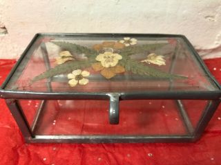 Vintage Beveled Glass & Lead Trinket Jewelry Box With Wildflowers