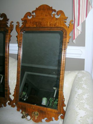 1 Of 2 Williamsburg Style Chippendale Tiger Maple Mirror