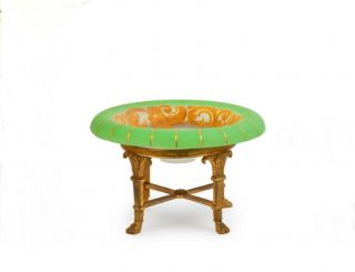 French 19th Century Gilt Bronze Centerpiece With Light Green Glass Bowl