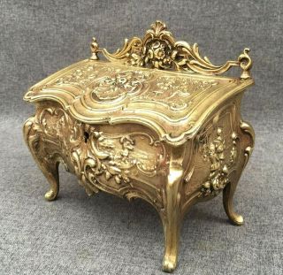 Big antique Louis XV style jewelry box early 1900 ' s France brass 2lb 6oz 2