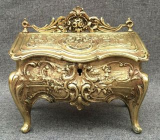 Big antique Louis XV style jewelry box early 1900 ' s France brass 2lb 6oz 3