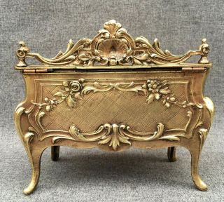 Big antique Louis XV style jewelry box early 1900 ' s France brass 2lb 6oz 4