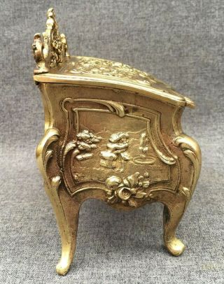 Big antique Louis XV style jewelry box early 1900 ' s France brass 2lb 6oz 5
