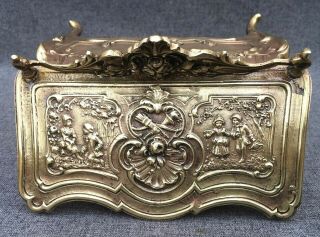 Big antique Louis XV style jewelry box early 1900 ' s France brass 2lb 6oz 6