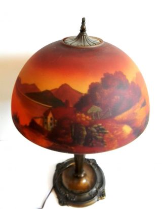 Pittsburgh art nouveau lamp with reverse painted glass shade 4