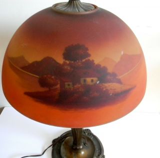 Pittsburgh art nouveau lamp with reverse painted glass shade 5