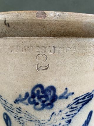 Antique Whites of Utica 2 Gallon Stoneware Crock with Blue Eagle and Flower 2