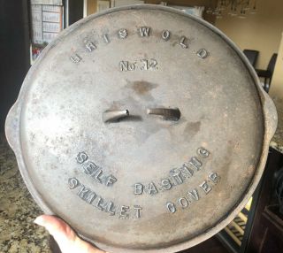 Vintage Griswold Cast Iron No.  12 Self Basting Lid Only Erie 472 Broken Handle