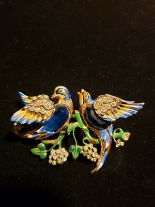 Vintage Coro Craft Blue Birds Duette Sterling Silver Pin Brooch Shoe Clips