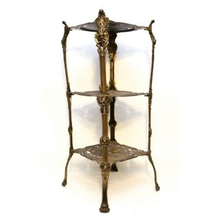 Vintage Mcm Square 3 Tier Brass Ornate Claw Foot Plant Stand Table Cherubs 28 "