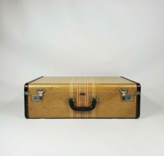 Vintage Striped Tweed Suitcase 21 " Antique Luggage 1940 