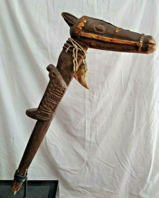 Vintage/antique Wood Carved Horse Staff Club.  Asian Old India?