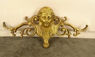 8.  5 " Antique French Gilded Bronze Furniture Pediment Decoration - Woman Head