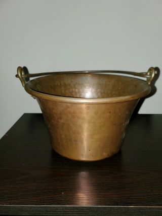 Large Antique Hand Hammered Copper Planter With Handle