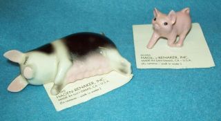 2 Vintage Hagen Renaker Pink Pig & Sleeping Sow Miniature Figurine Estate