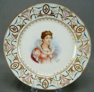 19th Century Sevres Style Hand Painted Signed Empress Josephine Portrait Plate