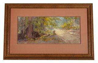 Vintage California Landscape Watercolor Painting Elizabeth Hoen Redwood Trees