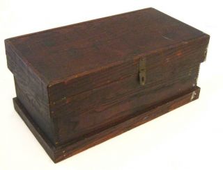 1904 Antique Wooden Tool Box Hinged Oak Wood Carpenter Toy Chest Vtg Primitive