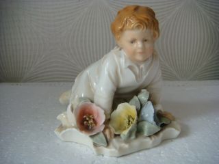 Rrr Rare Karl Ens Volkstedt Porcelain German Figurine Boy With Flowers