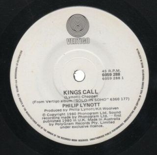Thin Lizzy Phil Lynott Rare 1980 Aust Only 7 " Oop Rock Single " Kings Call "