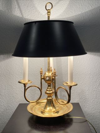 Rare Vintage Brass Bouillotte 3 Arm French Style 24” Tall Brass Table Lamp
