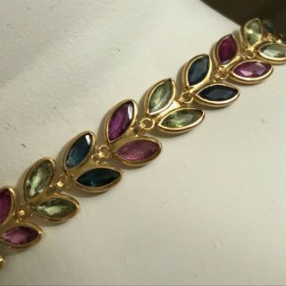 Vintage 18 K Solid Yellow Gold Natural Sapphire Ruby Peridot Link Bracelet