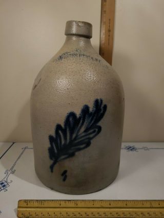 Antique 1 Gallon Whites Utica N.  Y Stoneware Jug Blue Cobalt Leaf Design