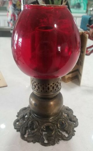 Antique Glass Globe Candle Holder Brass