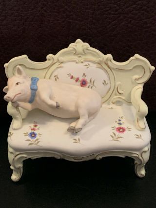 Antique Vintage German Elfinware Miniature Porcelain Pig Figurine Floral