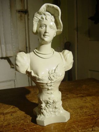 Antique Art Nouveau Cast Metal Bust Of Woman White Good