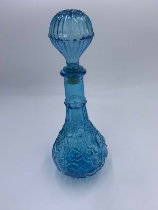 Blue Glass Decanter Made In Taiwan Vintage