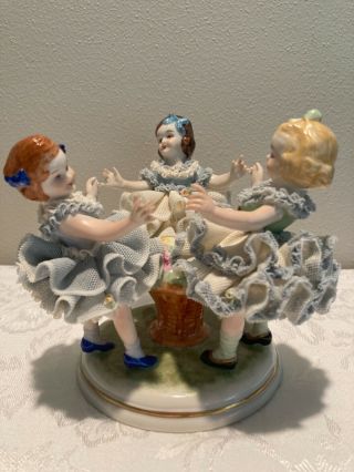 Muller Volkstedt Irish Dresden Porcelain Figurine Ring Around The Rose 1979
