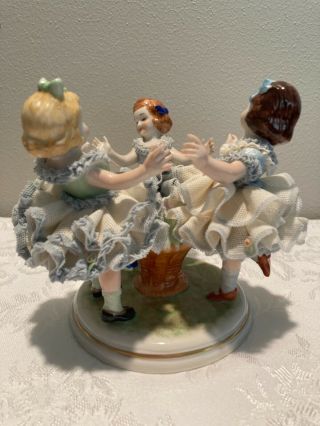 Muller Volkstedt Irish Dresden Porcelain Figurine Ring Around The Rose 1979 2