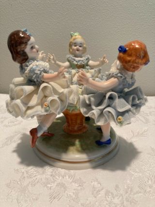 Muller Volkstedt Irish Dresden Porcelain Figurine Ring Around The Rose 1979 3